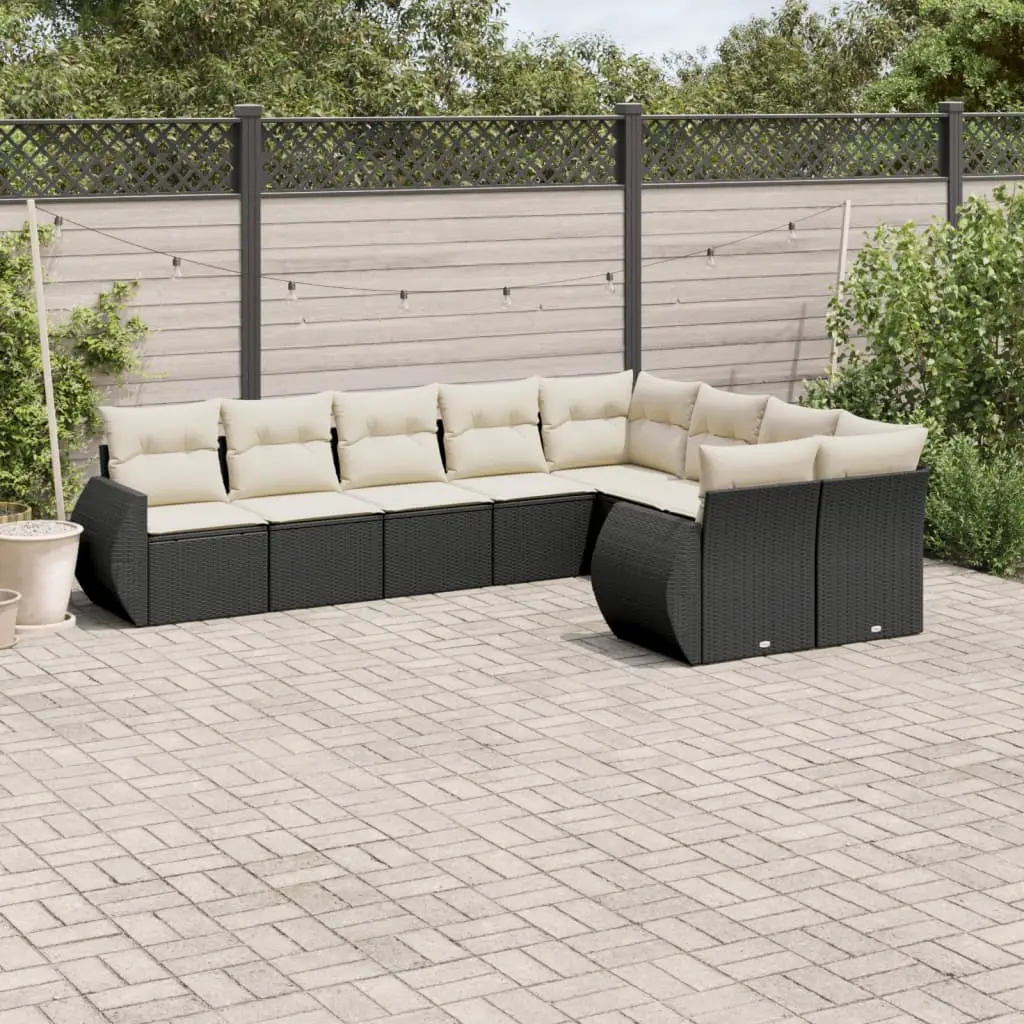 Ensemble Canapé de Jardin 9 Places Résine Noire avec Coussins Crème Confortables 9 Éléments – ComfortXL Outdoor Living