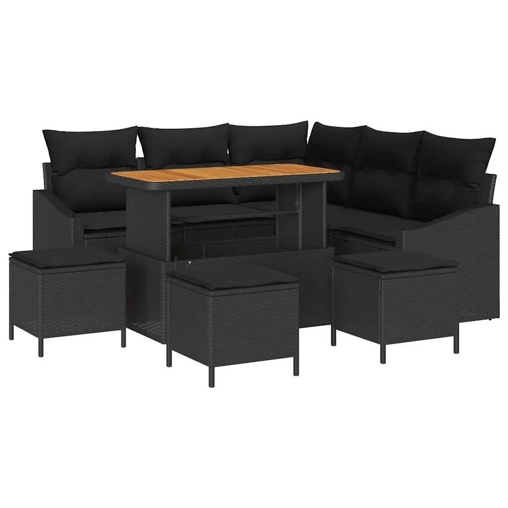Ensemble de canapé de jardin avec coussin 9 pcs Noir Poly rotin vidaXL 3364609