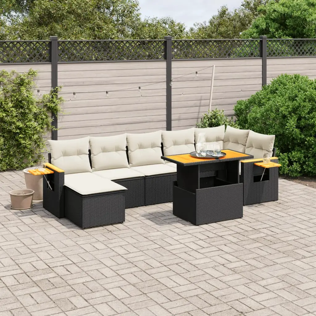 Ensemble de jardin 8 pcs Noir Résine Tressée Table Relevable Tablette Repose-pied – ComfortXL Outdoor Living