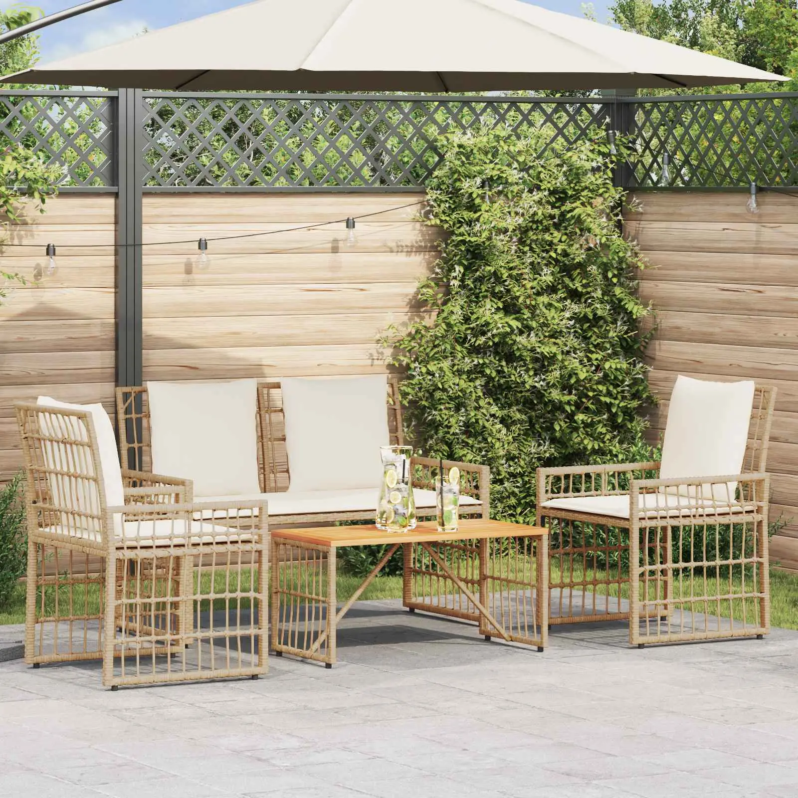 Ensemble de meubles d’extérieur 4 pcs Blanc Naturel et Crème vidaXL 42025134