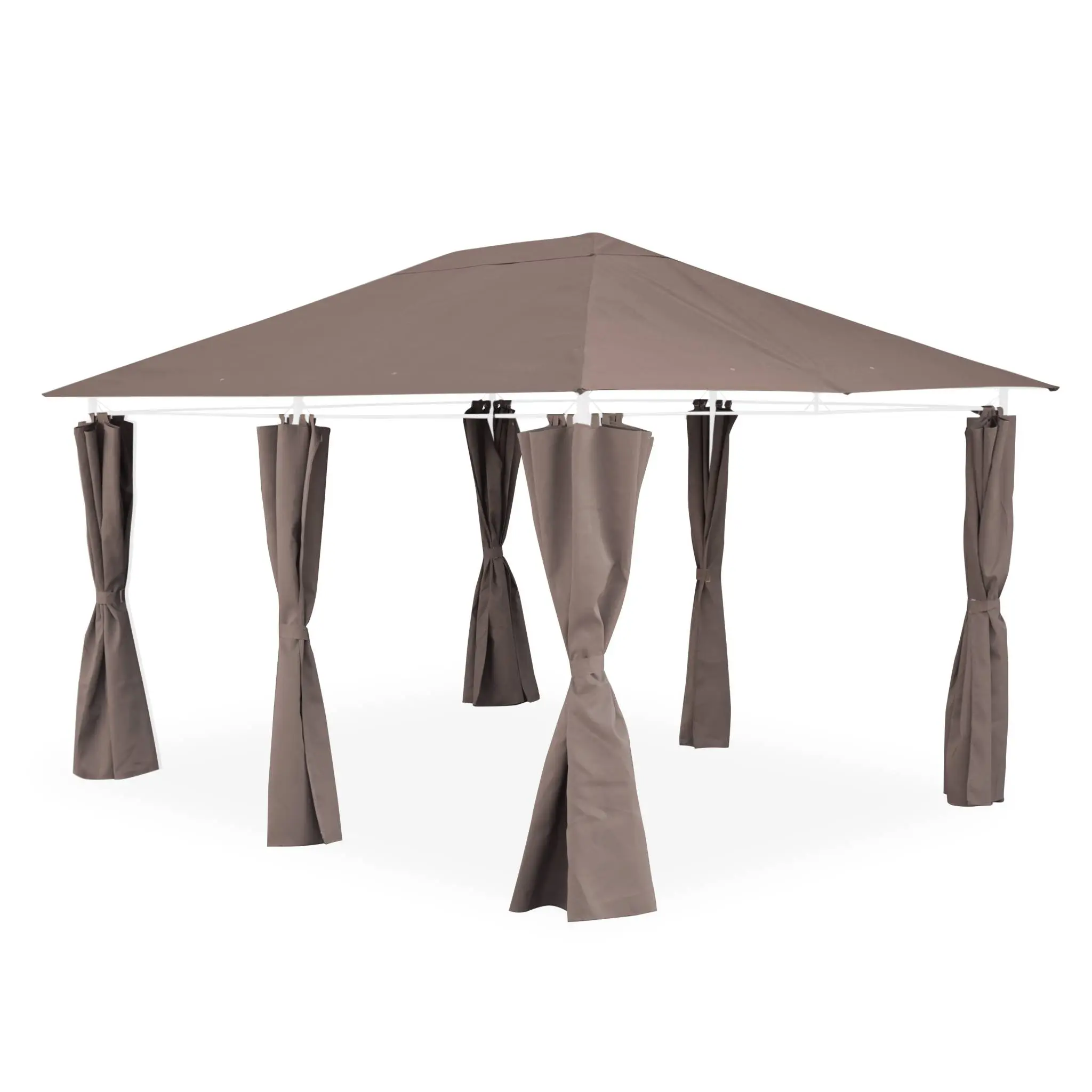 Ensemble complet toile de toit et rideaux taupe pour tonnelle 3x4m Divio – toile de rechange pergola. toile de remplacement | sweeek