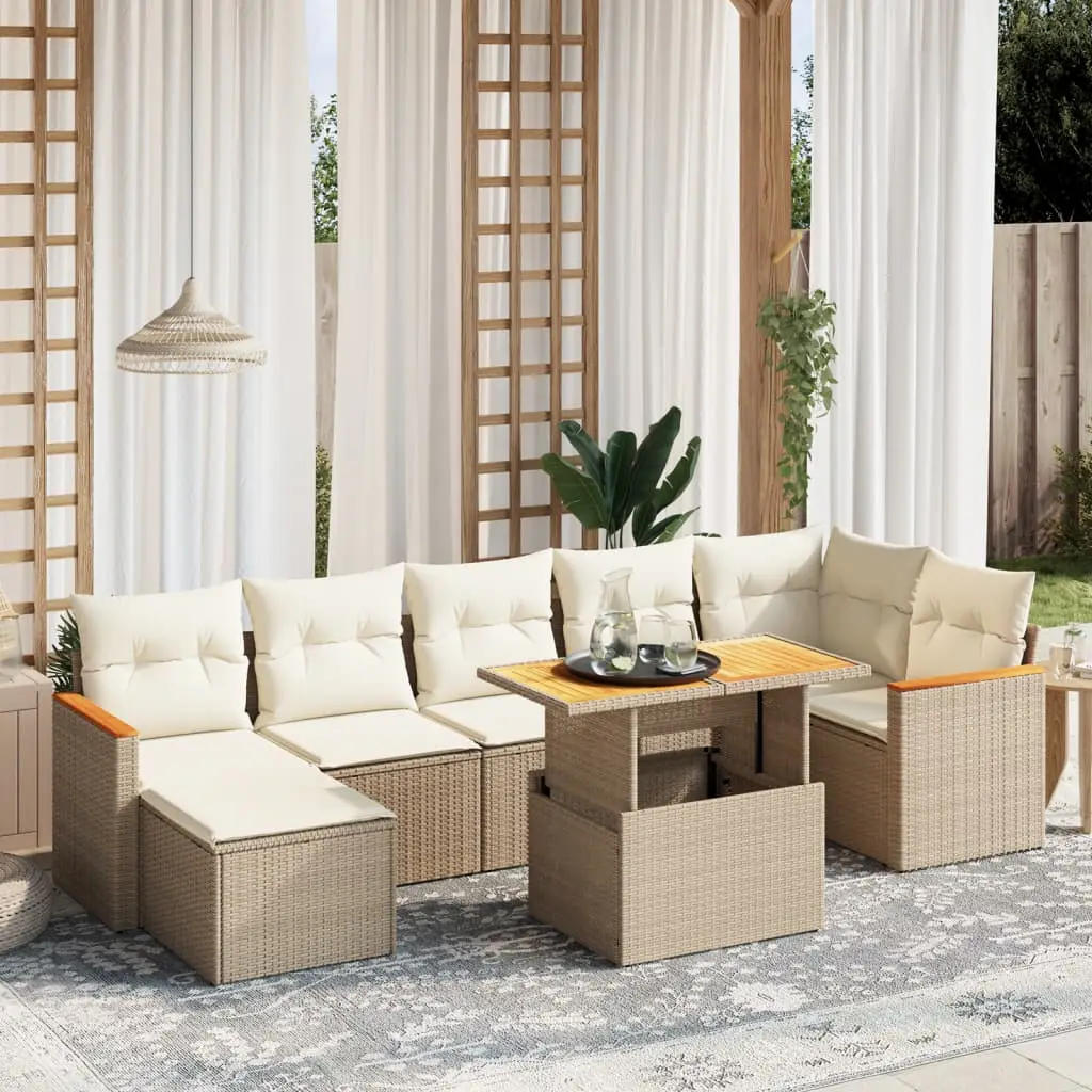 Ensemble de jardin 8 pcs résine tressée modulable table et repose-pied Beige – ComfortXL Outdoor Living