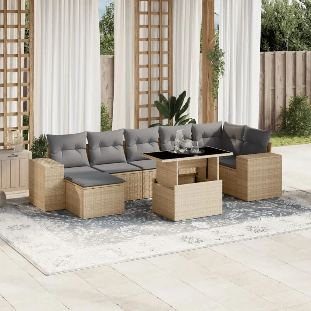Ensemble Canapés de Jardin 8 Pièces Résine Tressée Table Relevable pour Patio Beige – ComfortXL Outdoor Living