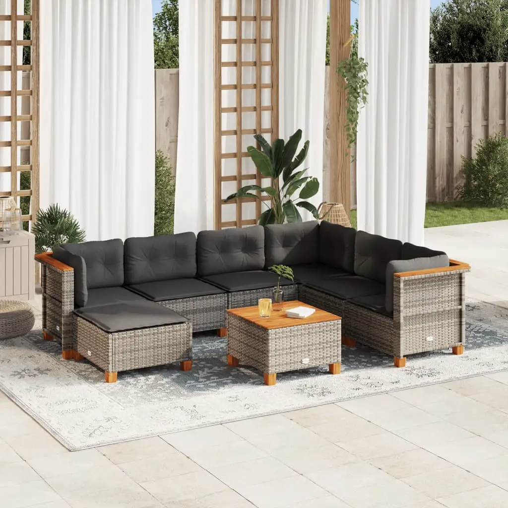 Ensemble d’extérieur 8 pcs en résine tressée avec table et pouf Gris – ComfortXL Outdoor Living