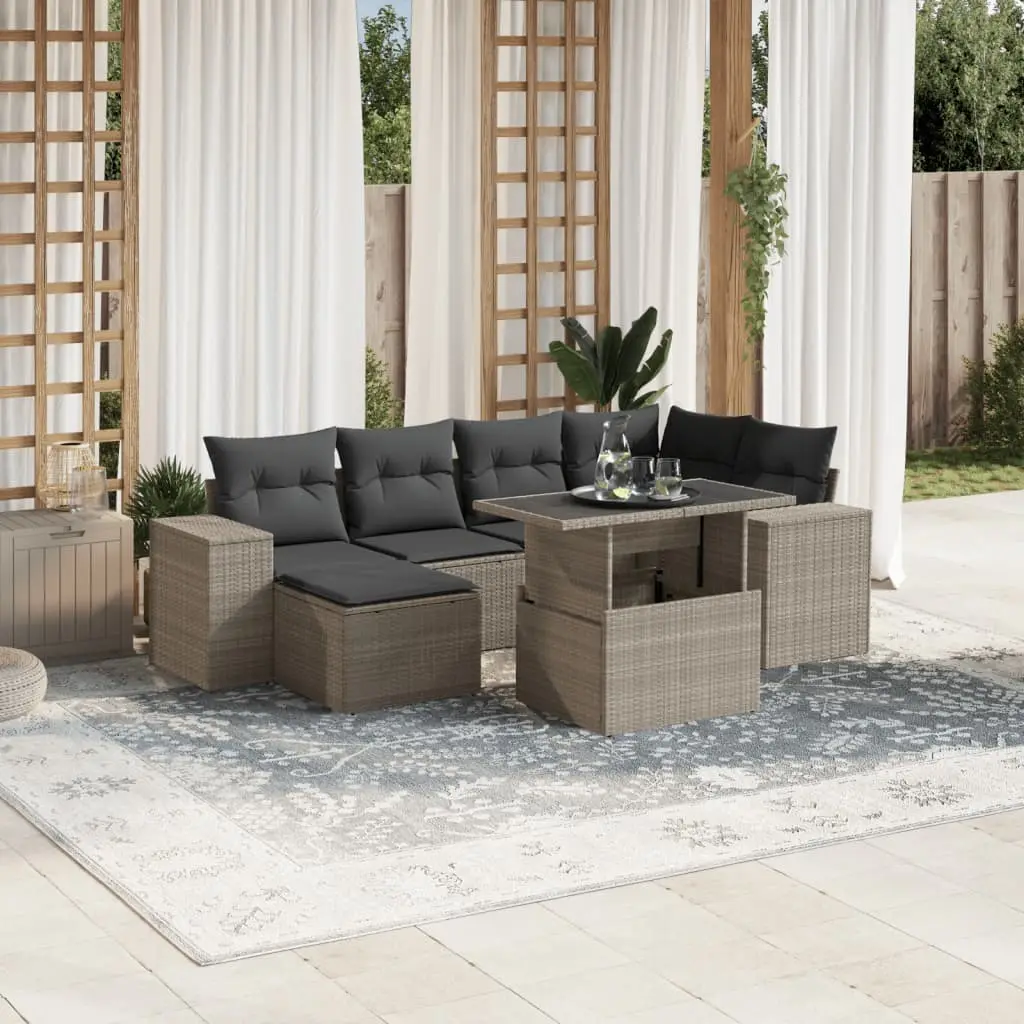 Ensemble de jardin 7 pcs avec pouf et table ajustable résine gris clair – ComfortXL Outdoor Living