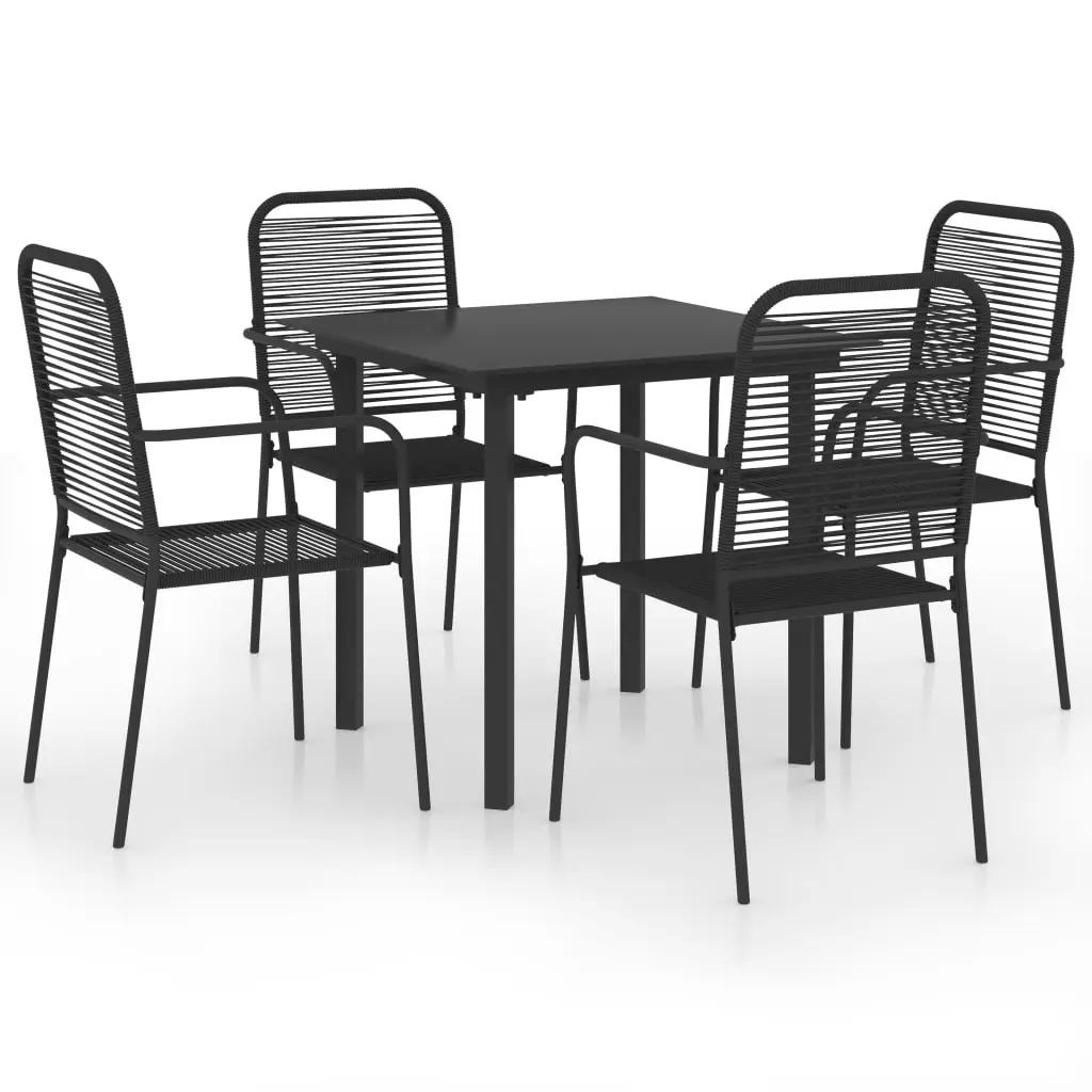 Ensemble de 5 pcs table de jardin avec chaises – mobilier de jardin noir verre et acier