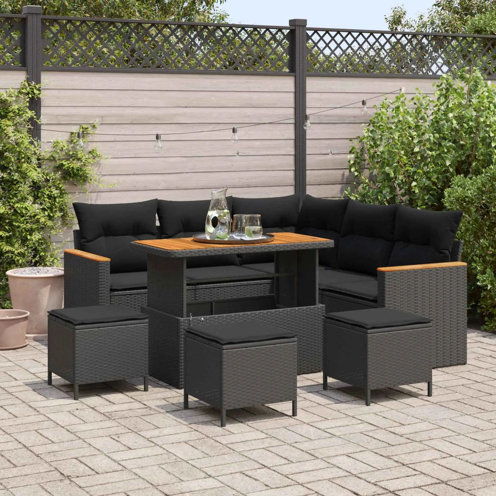 Ensemble de canapé de jardin avec coussin Noir Poly rotin vidaXL 3364999