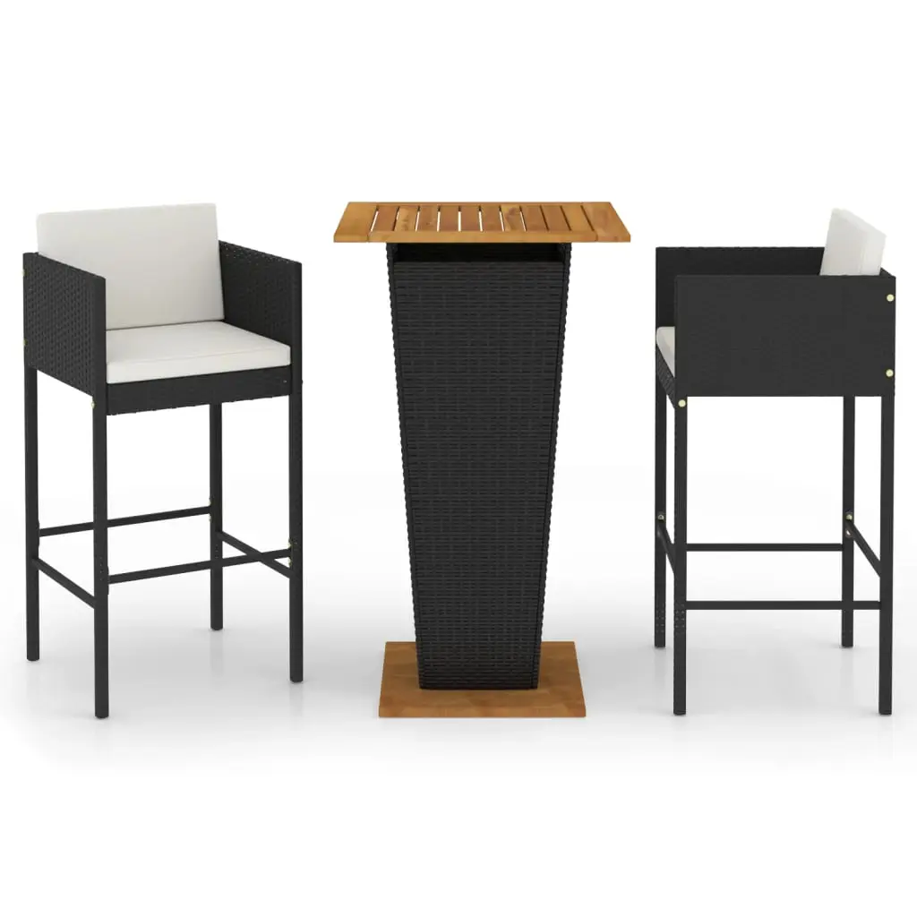 Ensemble de 3 pcs bar de jardin – Mobilier d’extérieur – Mobilier de jardin et coussins Résine tressée Noir-JU1975