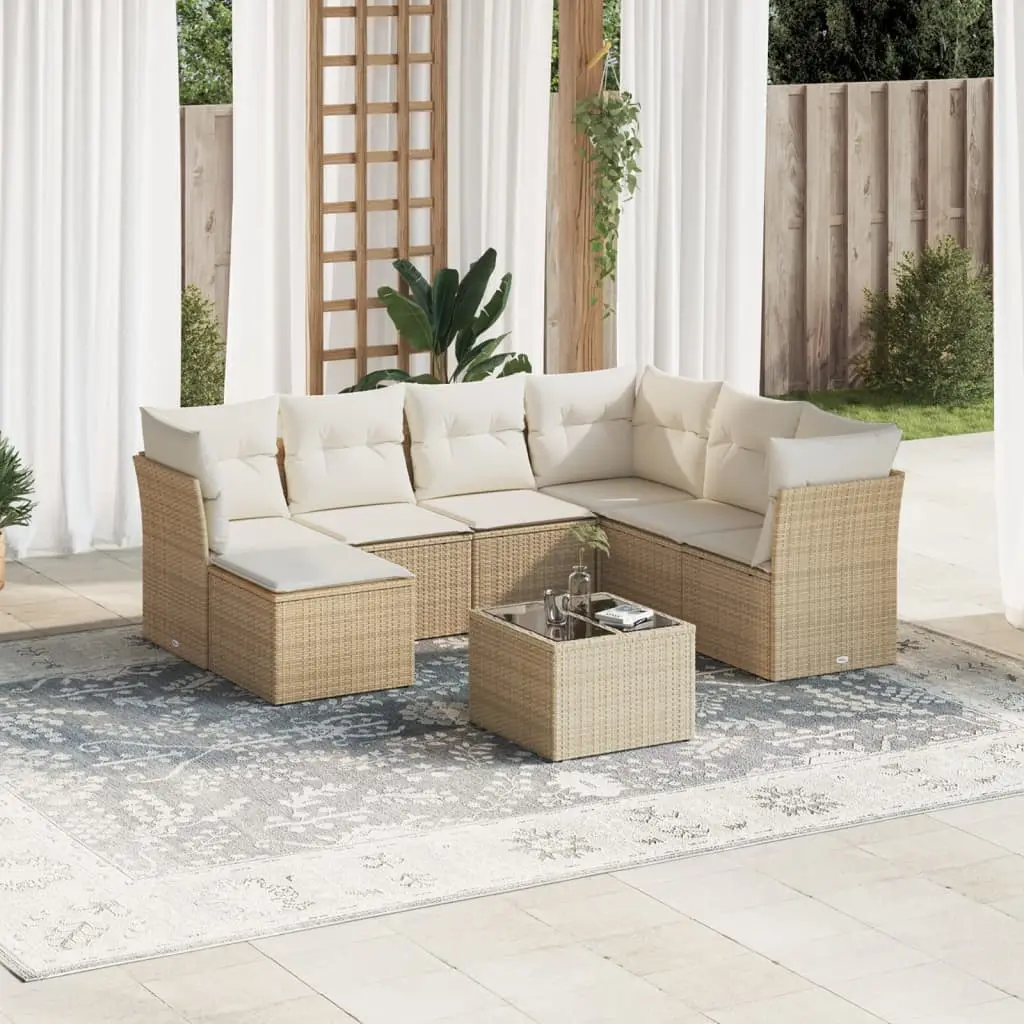 Ensemble de jardin 8 pièces en résine tressée modulable avec table basse pour patio Beige – ComfortXL Outdoor Living