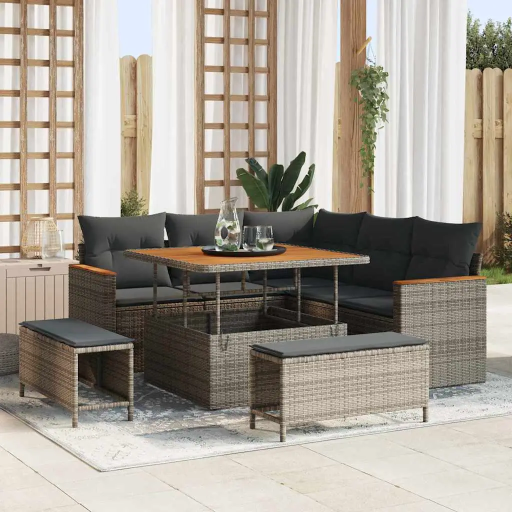Ensemble de jardin 7 places en poly rotin avec table et coussins Gris – ComfortXL Outdoor Living