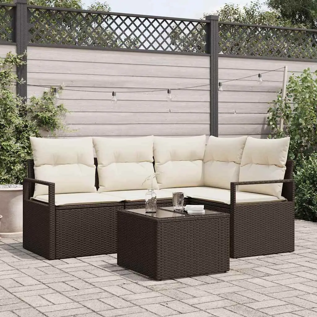 Ensemble de Canapés 5 pcs Marron et Crème polyrotin vidaXL 3355037