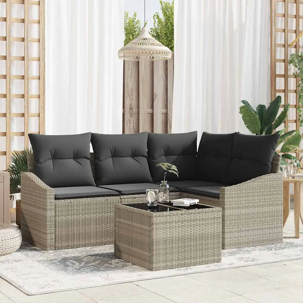 Ensemble de Canapés avec coussin 5 pcs Gris clair polyrotin vidaXL 3346712
