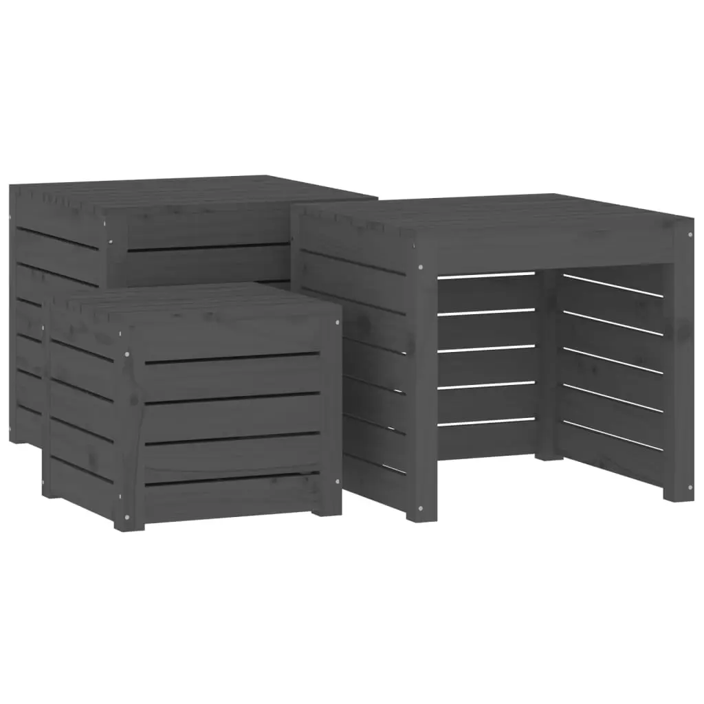 Ensemble de 3 pcs boîtes de jardin – Coffres de rangement gris bois de pin massif
