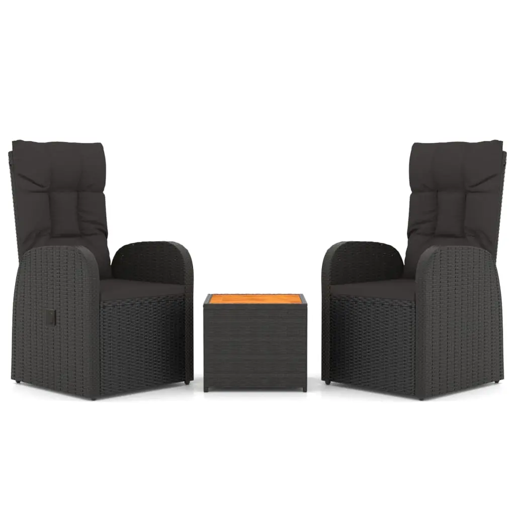 Ensemble de 3 pcs salon de jardin – Mobilier d’extérieur – Mobilier de jardin noir poly rotin et acacia-JU7074