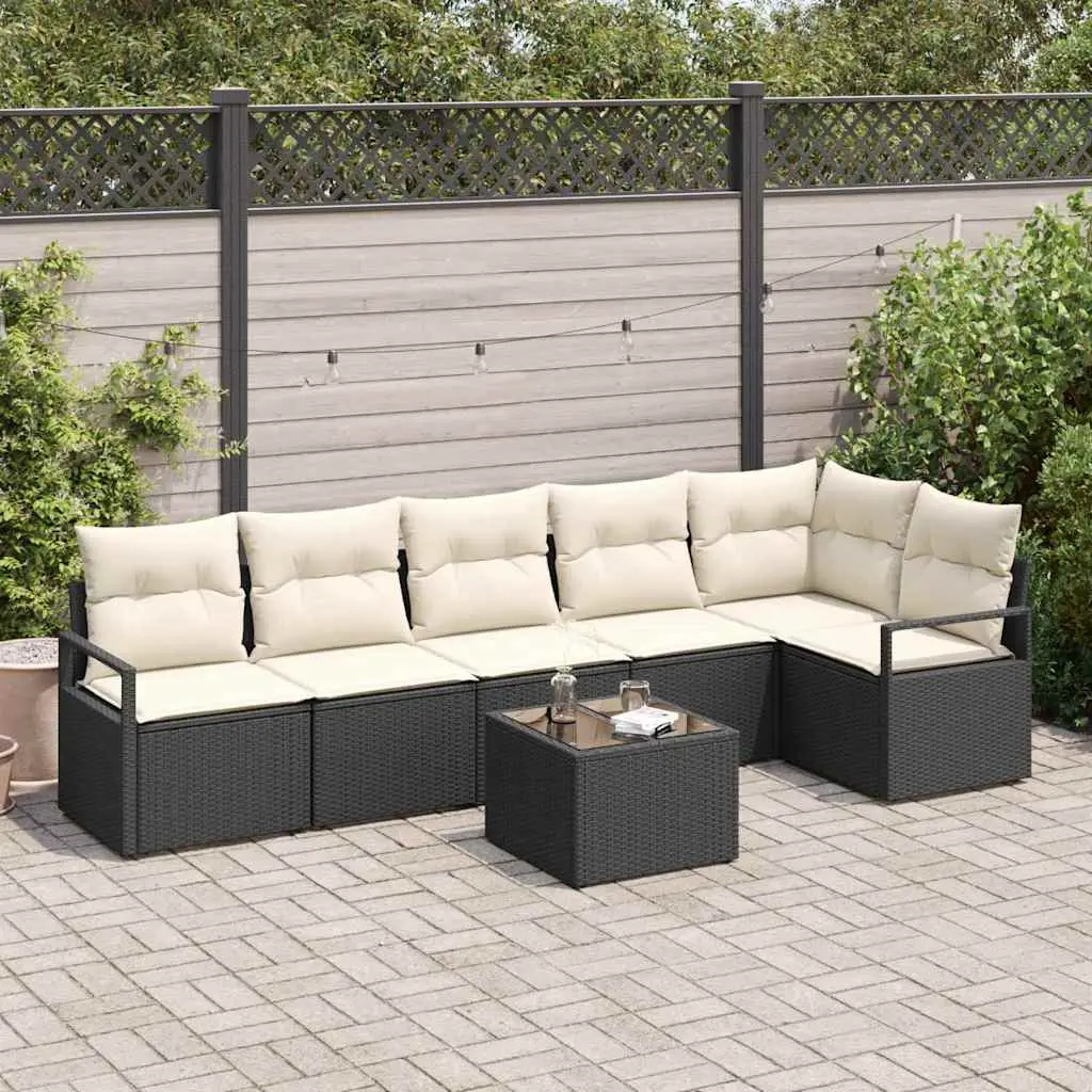 Ensemble de Canapés avec coussin 7 pcs Noir polyrotin vidaXL 3346407