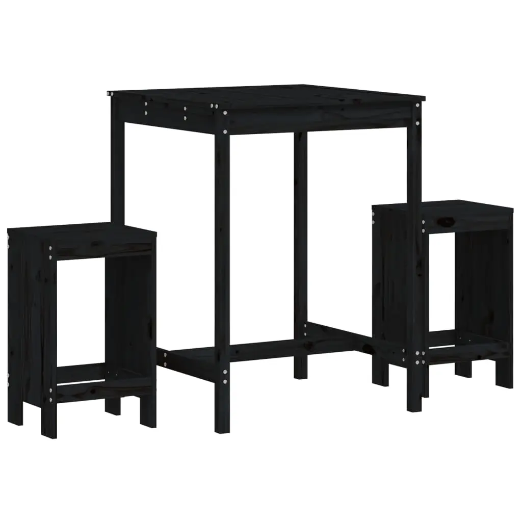 Ensemble de 3 pcs bar de jardin – Mobilier d’extérieur – Mobilier de jardin noir bois de pin massif-JU2227