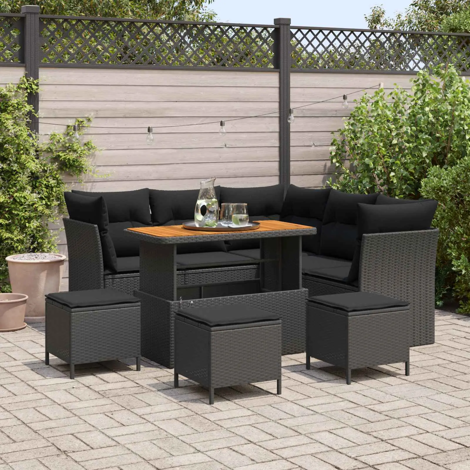 Ensemble de canapé de jardin avec coussin 9 pcs Noir vidaXL 3363439