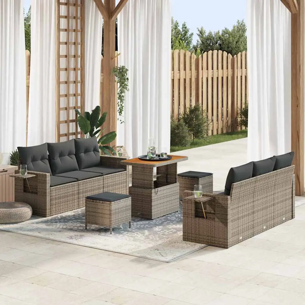 Ensemble de canapé de jardin avec coussin 9 pcs Gris vidaXL 3363653