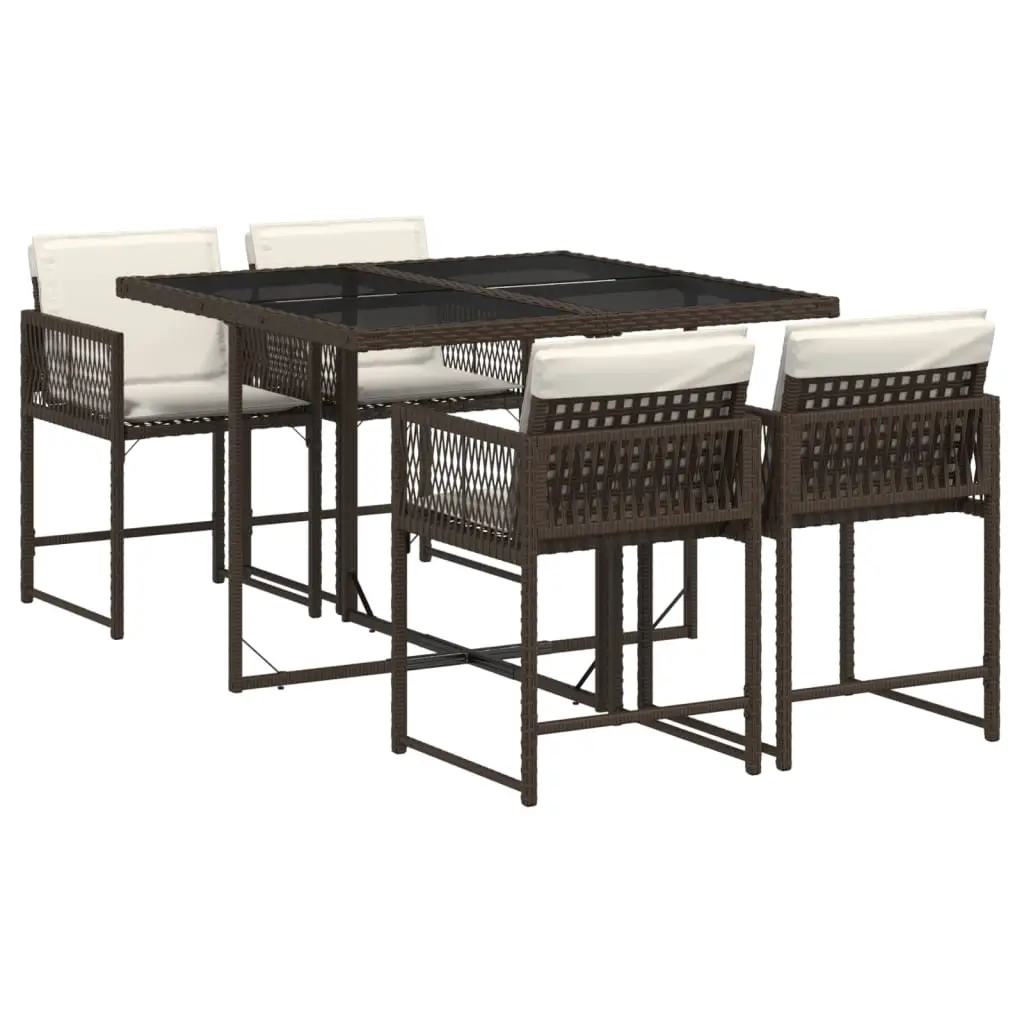 Ensemble de 5 pcs table de jardin avec chaises – mobilier de jardin et coussins marron poly rotin-JU2681