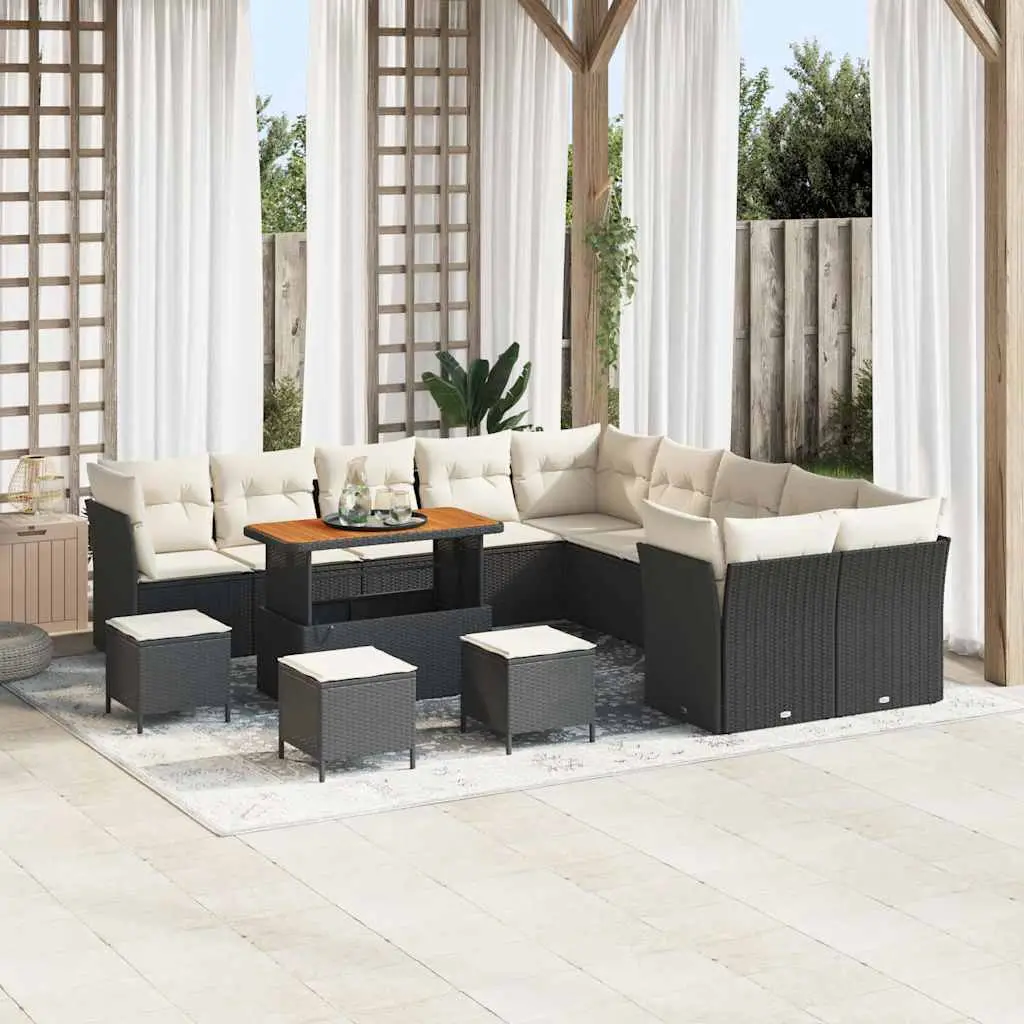 Ensemble Canapé Extérieur XXL 13 Personnes Bois Acacia & Rotin Synthétique Noir – ComfortXL Outdoor Living