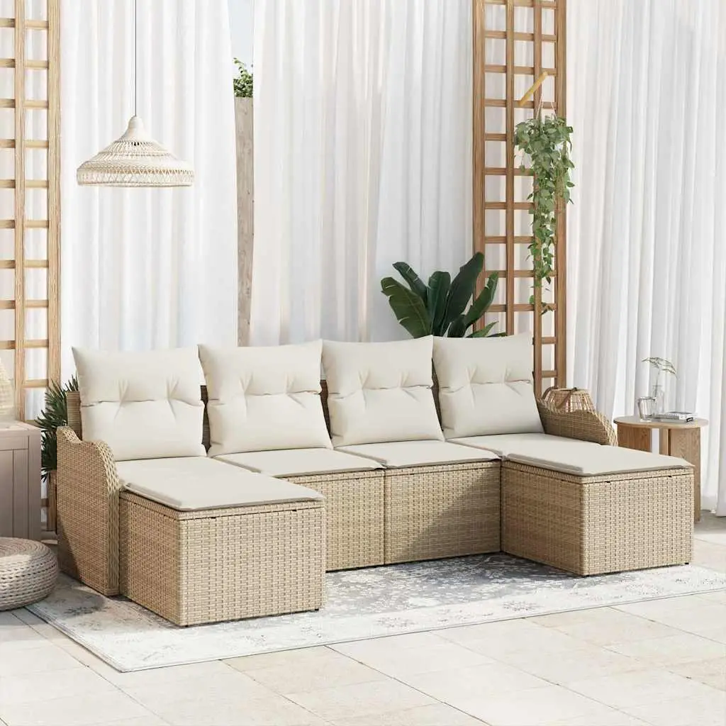 Ensemble canapé extérieur 6 pcs modulable en Poly rotin pour Jardin Beige et Blanc – ComfortXL Outdoor Living