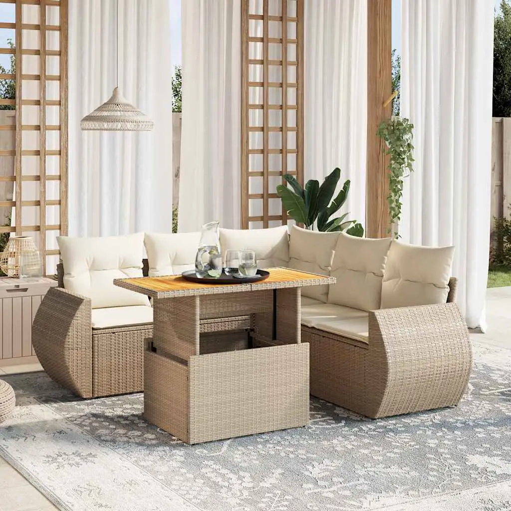 Ensemble de jardin 6 places résine tressée beige table ajustable patio – ComfortXL Outdoor Living