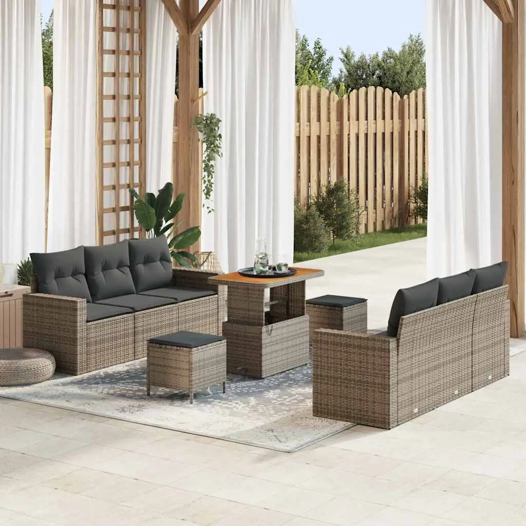 Ensemble de canapé de jardin avec coussin 9 pcs Gris vidaXL 3363523