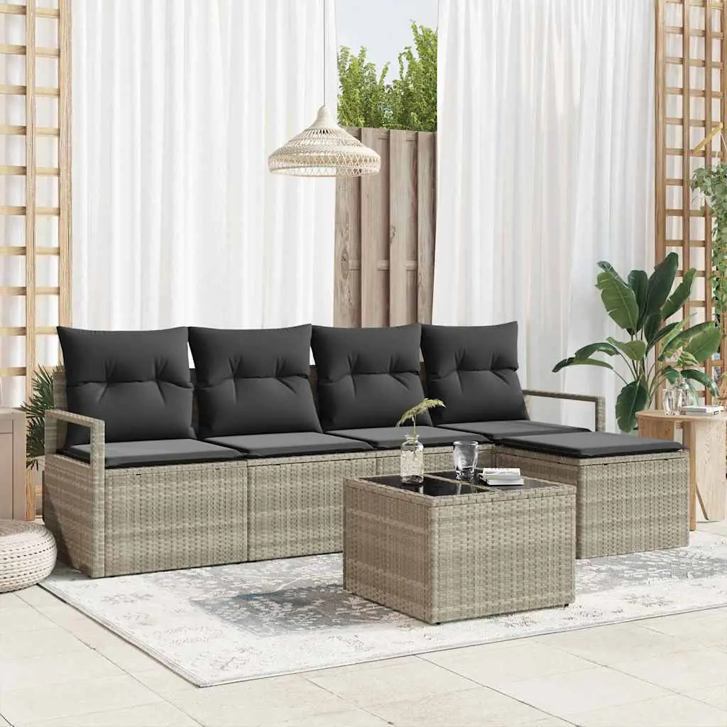 Ensemble de Canapés avec coussin 6 pcs Gris clair polyrotin vidaXL 3346352