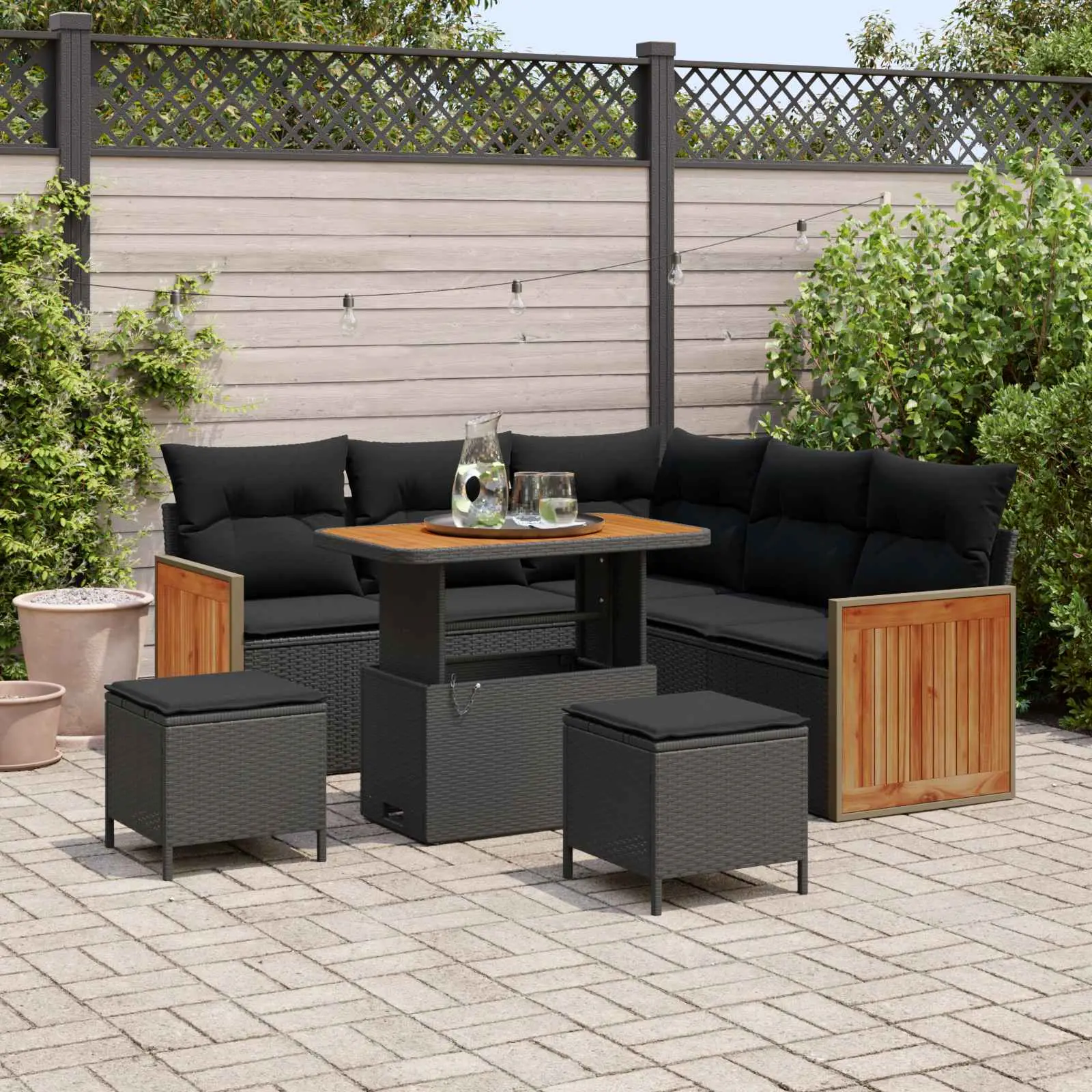 Ensemble de canapé de jardin avec coussin 9 pcs Noir polyrotin vidaXL 3365254