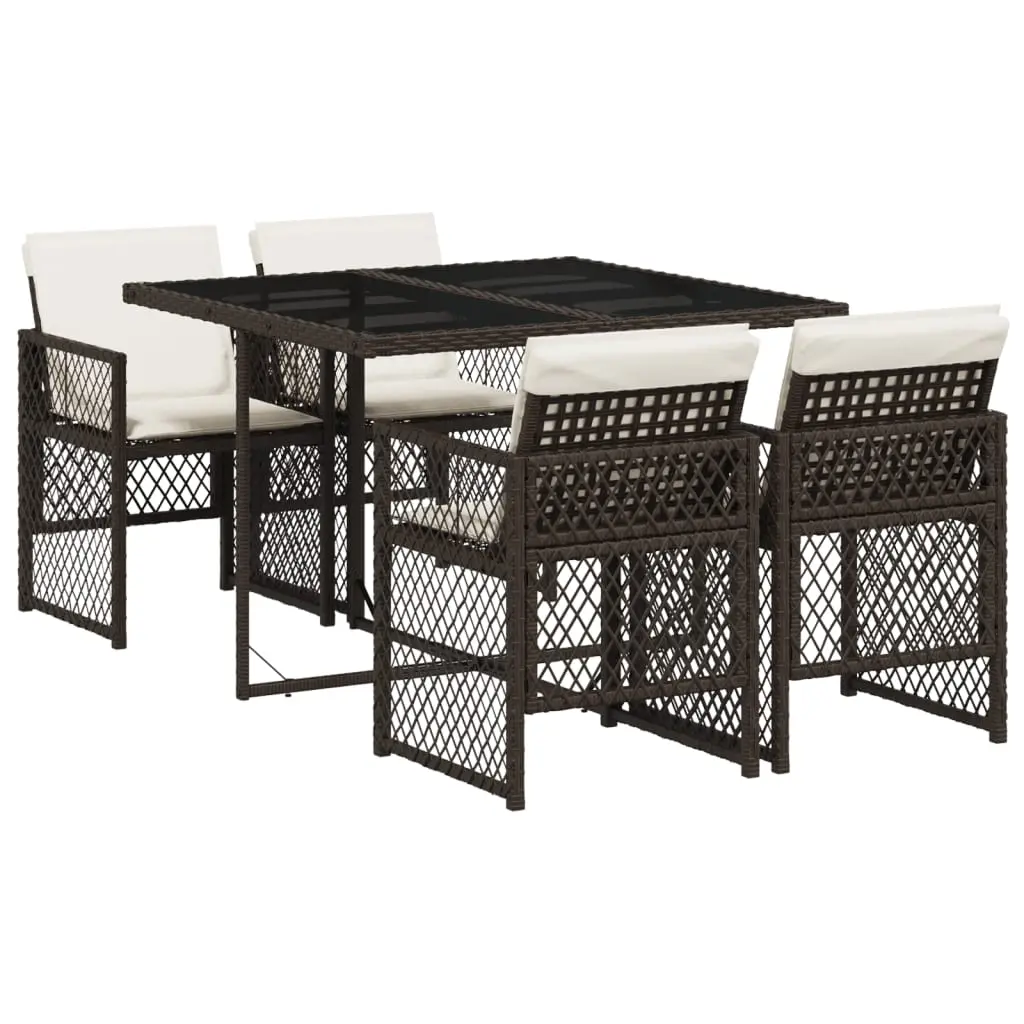 Ensemble de 5 pcs table de jardin avec chaises – mobilier de jardin et coussins marron poly rotin-JU2585