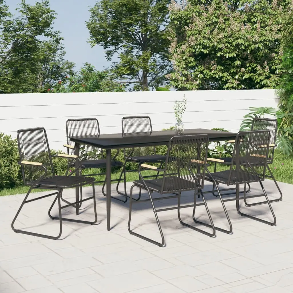 Ensemble de Repas 7pcs Rotin PVC avec Accoudoirs en Bois Noir – ComfortXL Outdoor Living
