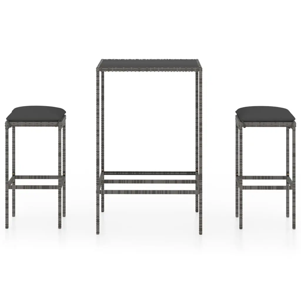 Ensemble de 3 pcs bar de jardin – Mobilier d’extérieur – Mobilier de jardin et coussins Résine tressée Gris-JU2003