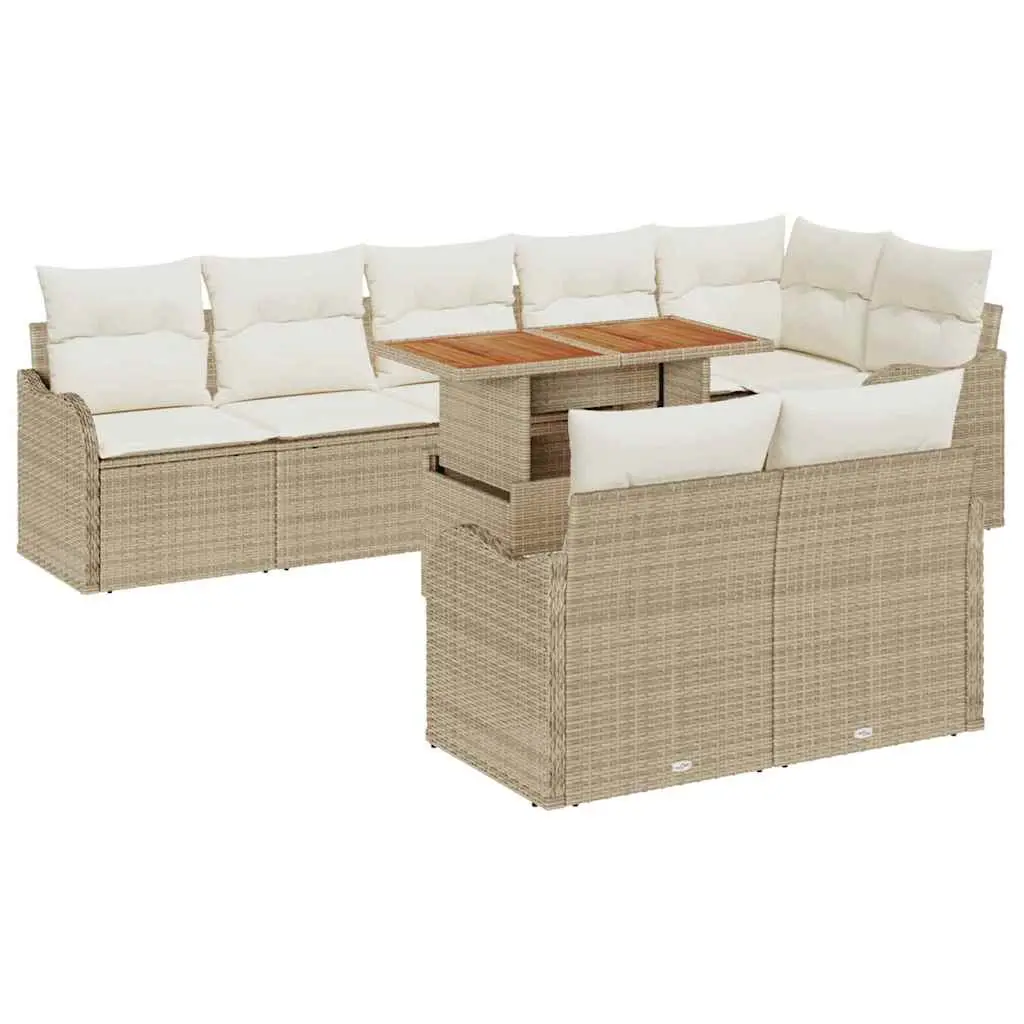 Ensemble de jardin 9 places Poly rotin modulable avec rangement intégré Beige – ComfortXL Outdoor Living