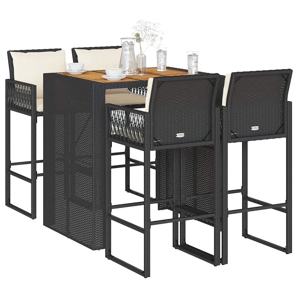 Ensemble de bar de jardin 5 pcs avec coussins noir poly rotin vidaXL 3328896