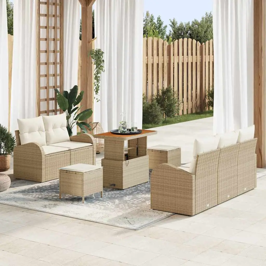 Ensemble Clair Extérieur 8 pcs Polyrotin Beige et Acier avec Rangement Intégré – ComfortXL Outdoor Living