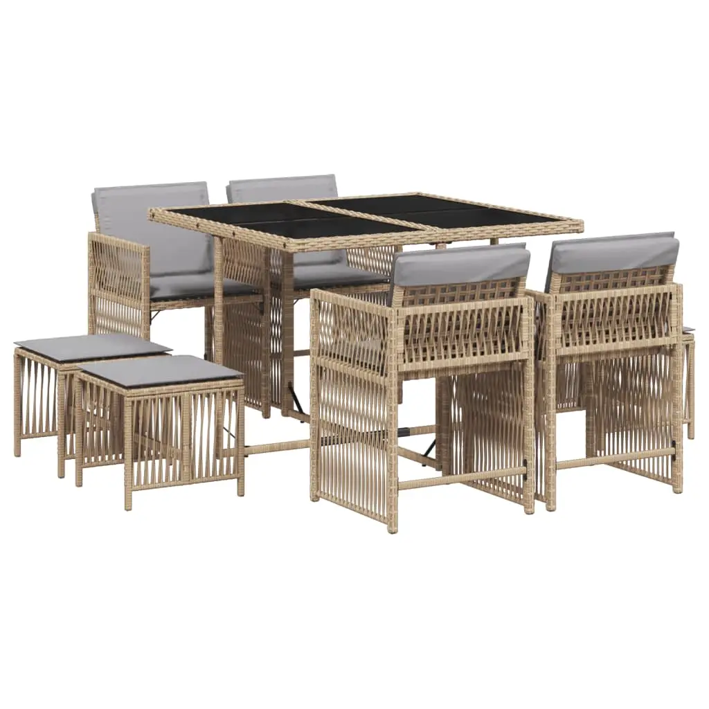 Ensemble de 9 pcs table de jardin et chaises avec coussins – mobilier de jardin mélange beige-JU2930