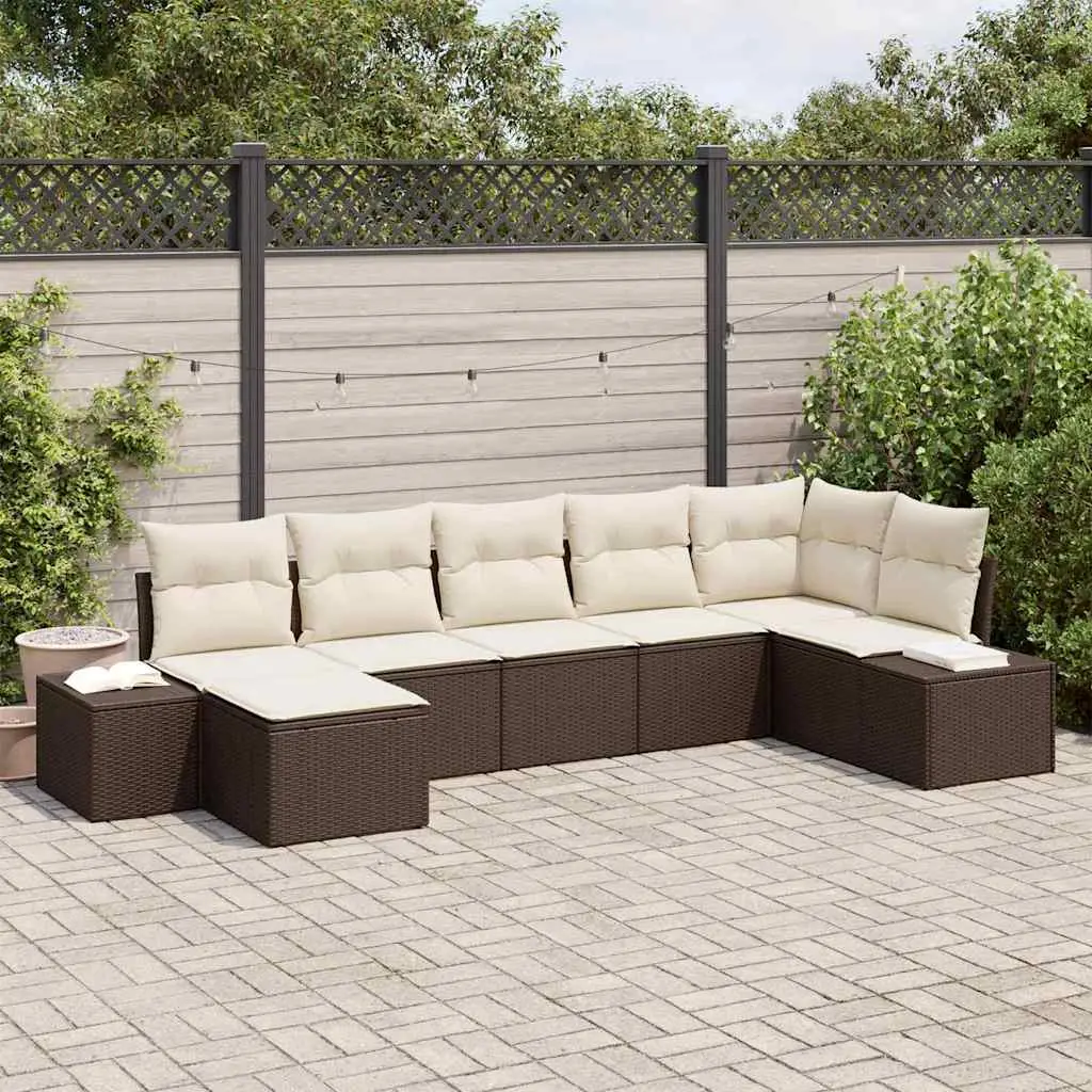 Ensemble de jardin 7 personnes en polyrotin modulable pour terrasse Marron – ComfortXL Outdoor Living