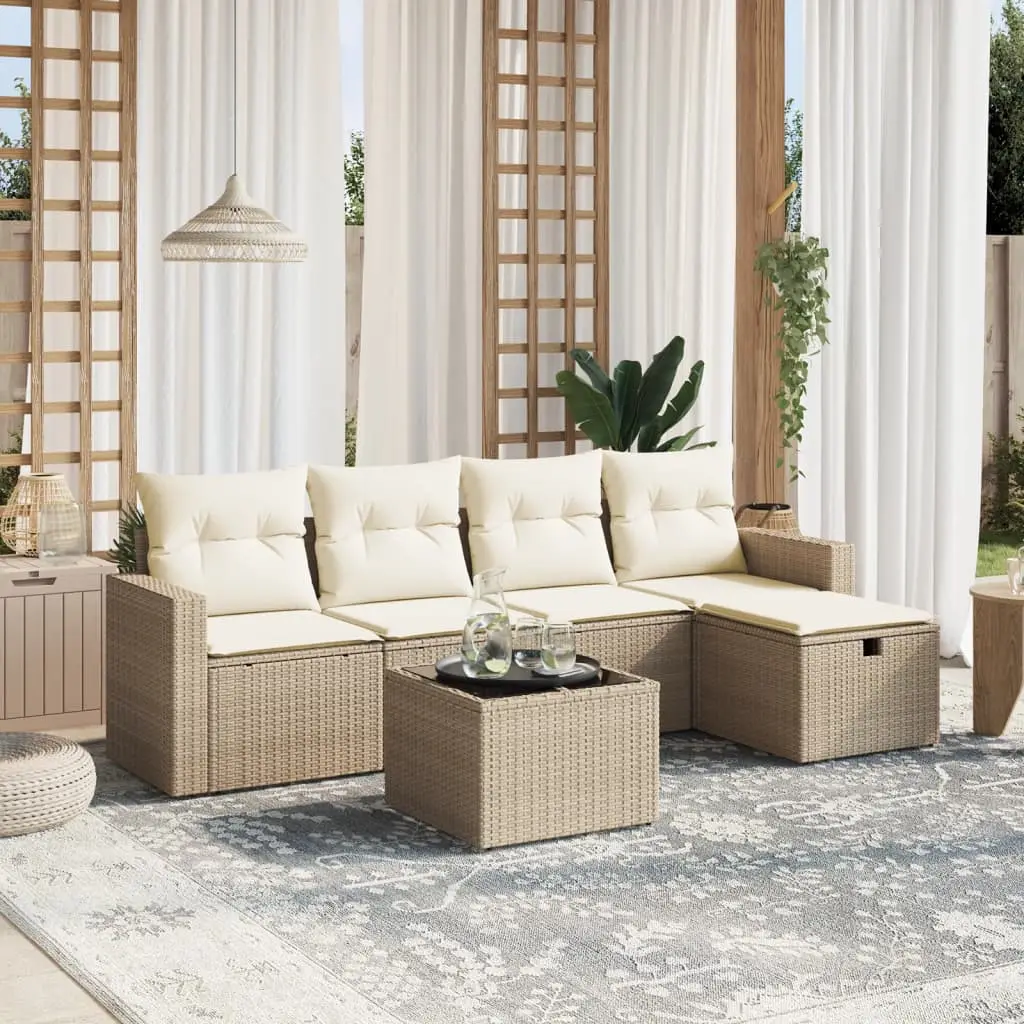 Ensemble de jardin 6 pièces en résine tressée et table pour terrasse Beige – ComfortXL Outdoor Living