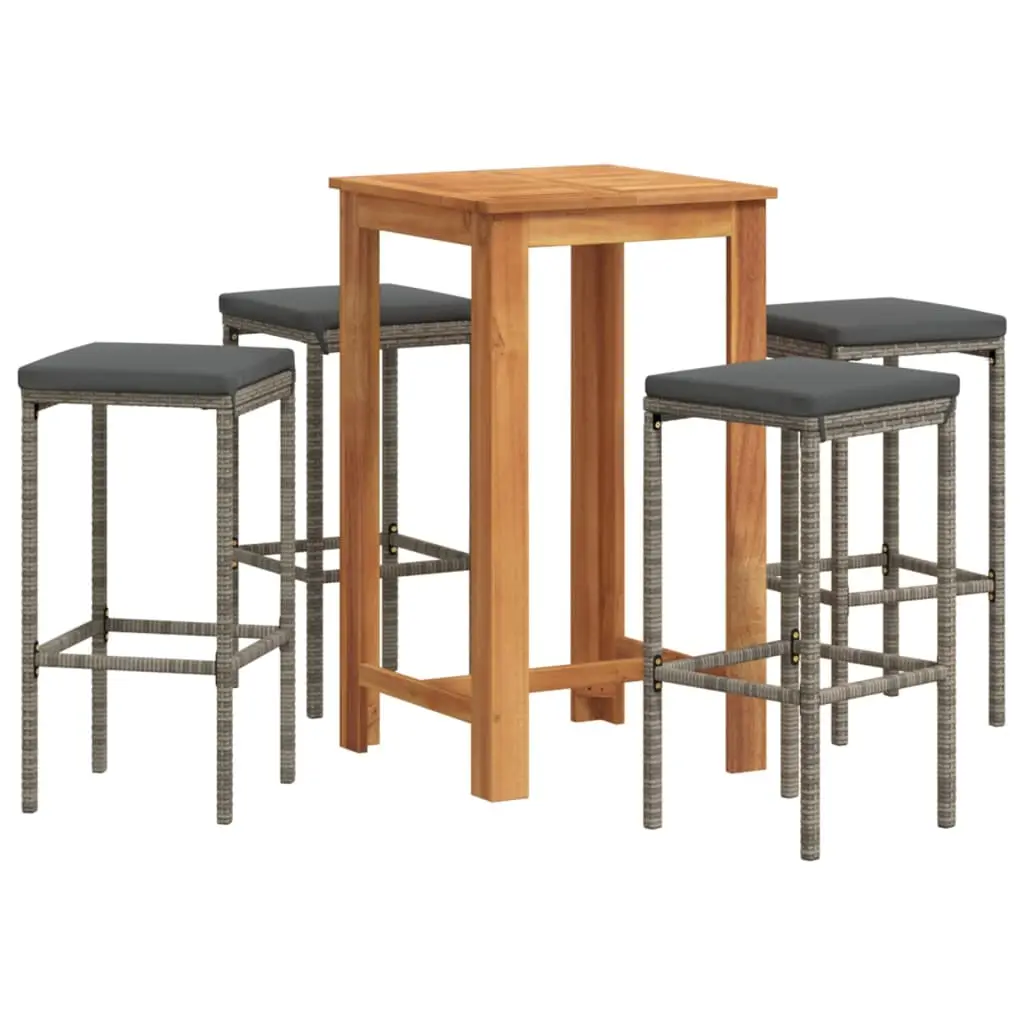 Ensemble de 5 pcs bar de jardin – Mobilier d’extérieur – Mobilier de jardin gris bois massif acacia rotin-JU2226