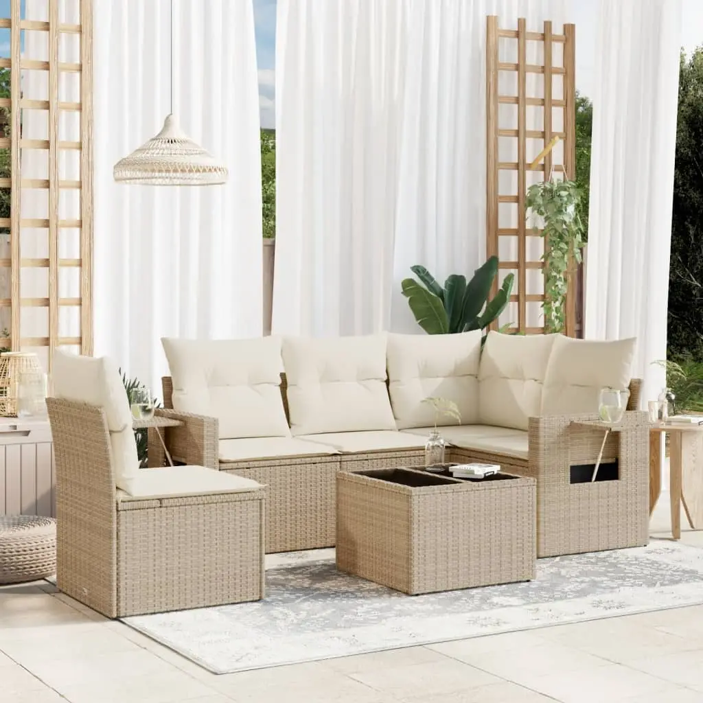 Ensemble canapés de jardin 5 places en poly rotin modulable avec table d’appoint pliable pour patio Beige et Blanc Crème – ComfortXL Outdoor Living