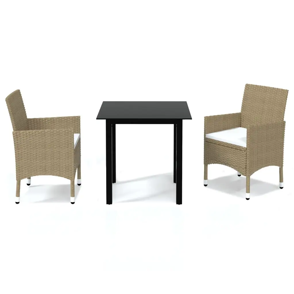 Ensemble de 3 pcs table de jardin et chaises avec coussins – mobilier de jardin Poly rotin Beige