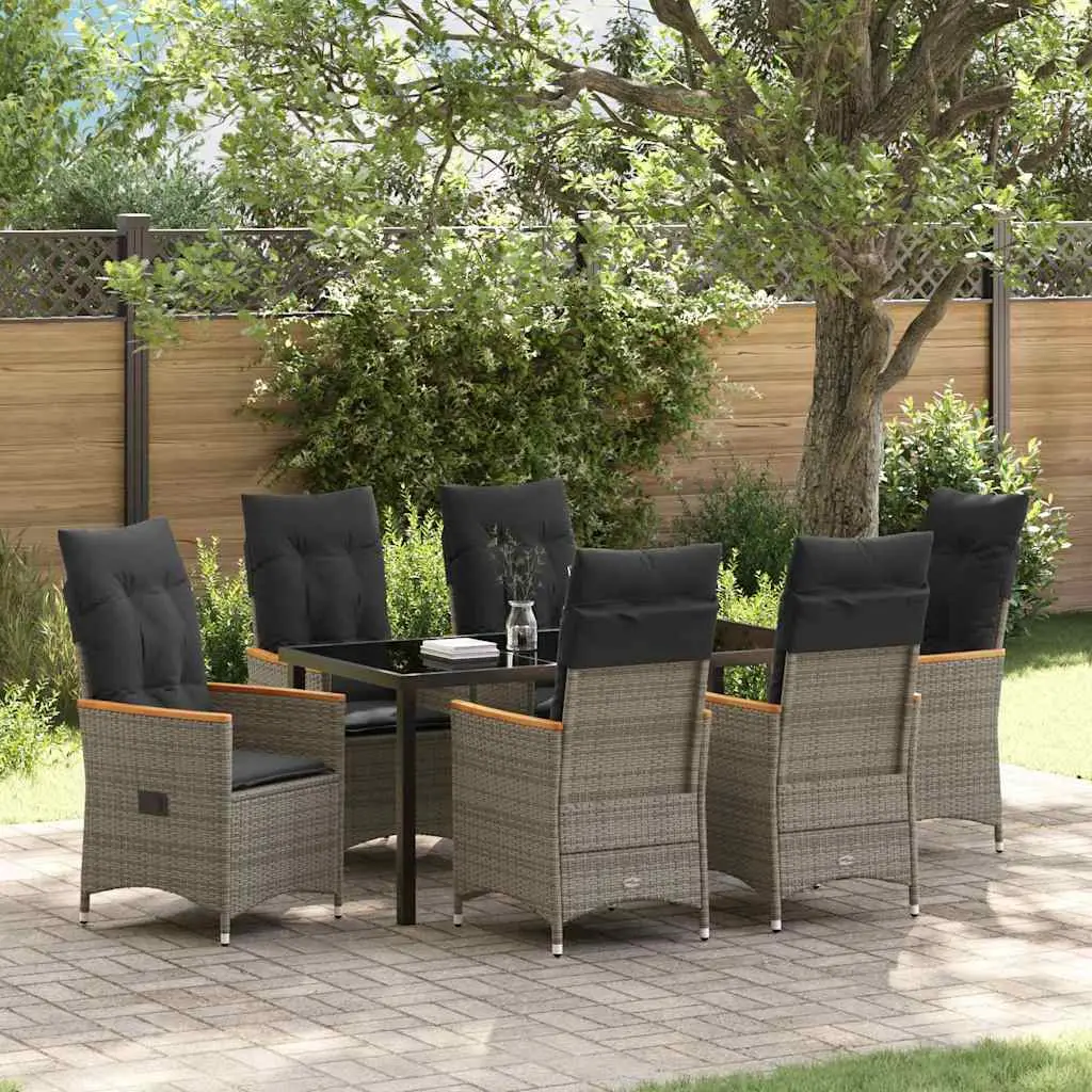Ensemble de Repas Extérieur 7 Pièces 6 Places Poly Rotin Chaises Inclinables Gris – ComfortXL Outdoor Living