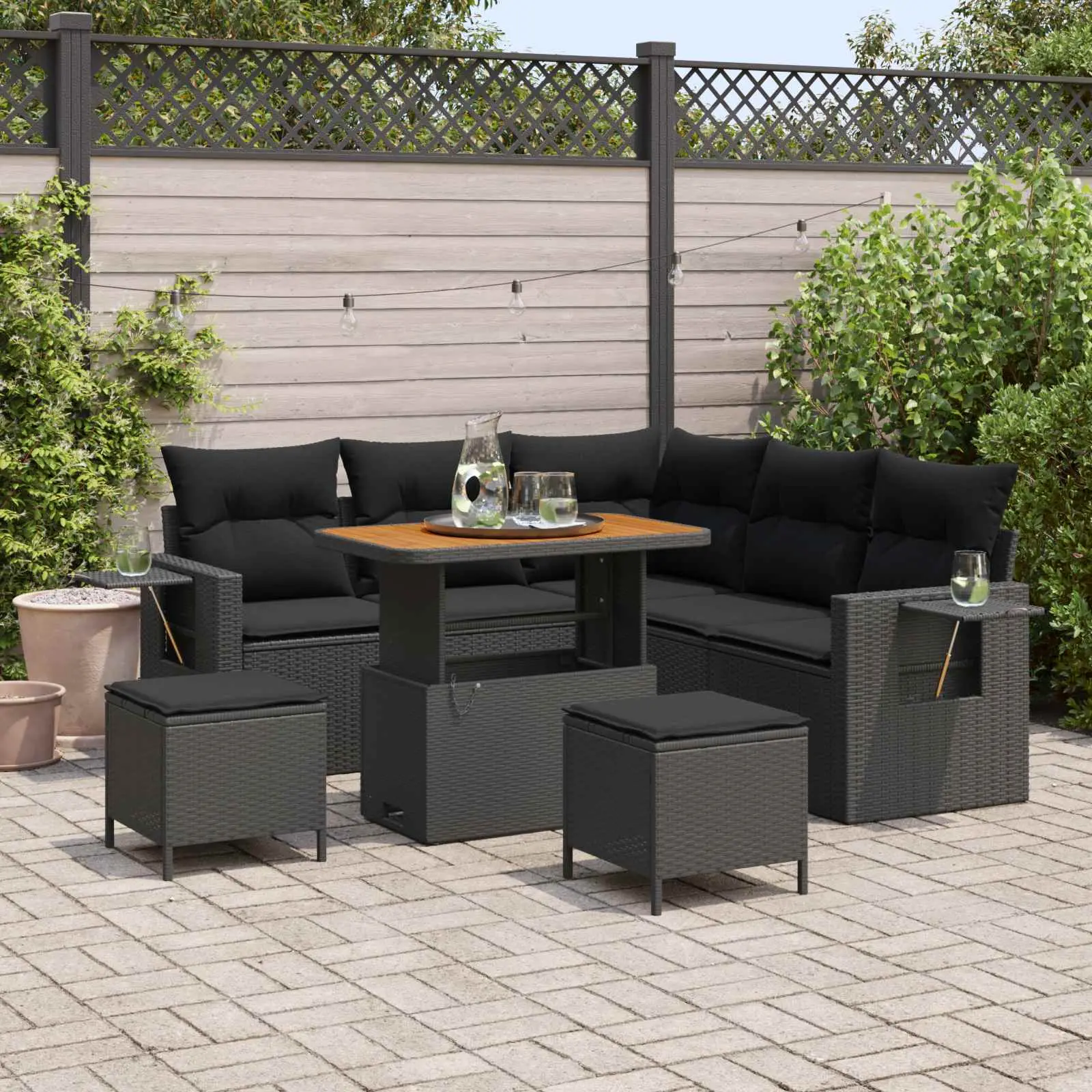 Ensemble de canapé de jardin avec coussin 9 pcs Noir polyrotin vidaXL 3363694