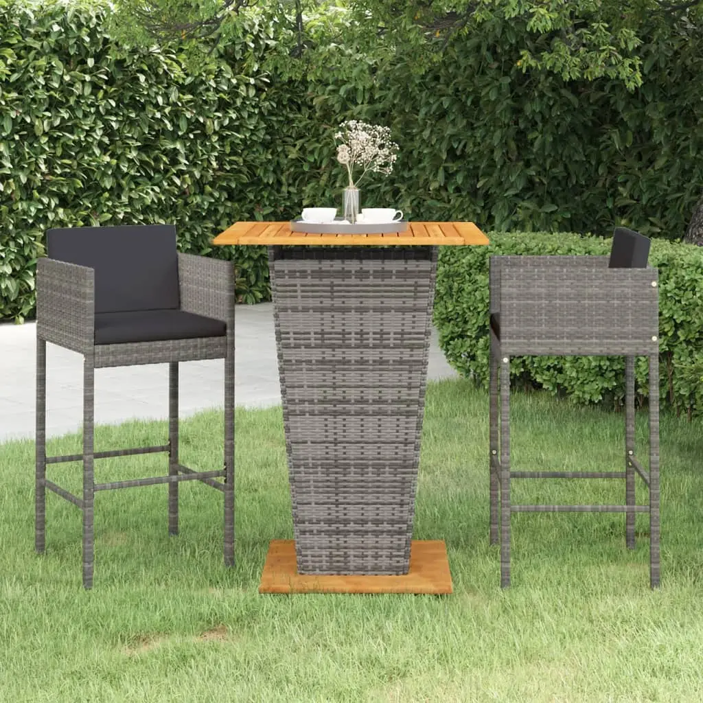 Ensemble de bar de jardin 3 pcs et coussins Résine tressée Gris vidaXL 3094803