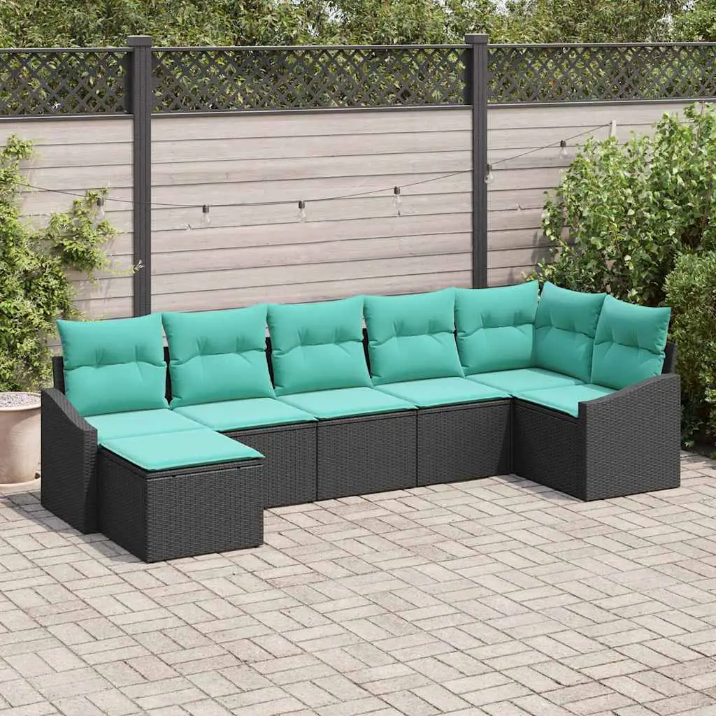 Ensemble de Canapés avec coussin 7 pcs Noir polyrotin vidaXL 3346816