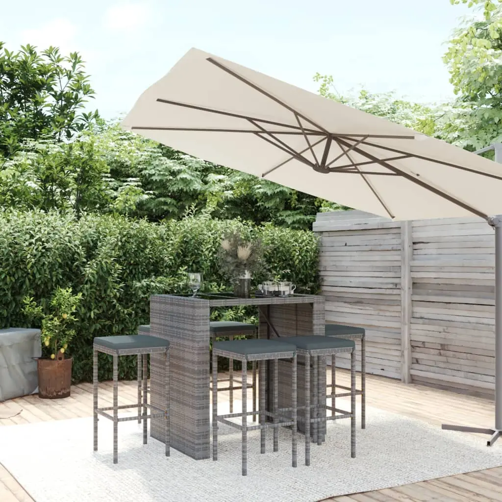 Ensemble de bar de jardin 7 pcs avec coussins gris poly rotin vidaXL 3187622