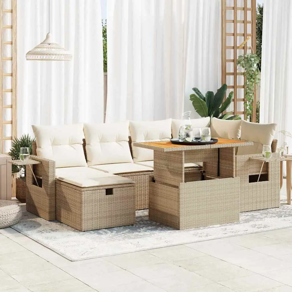 Ensemble de jardin 8 pcs Poly Rotin Modulable avec Coffres de Rangement Extérieur Beige – ComfortXL Outdoor Living