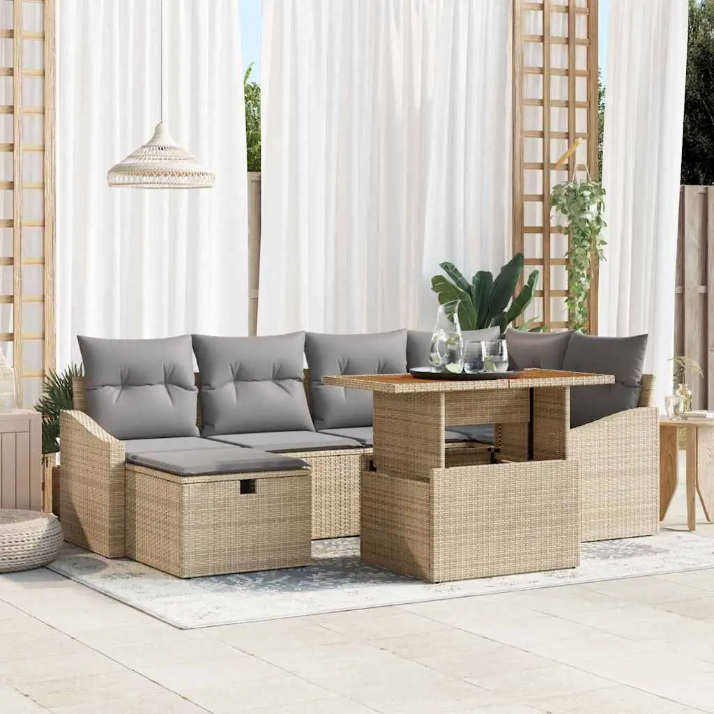 Ensemble d’extérieur 7 pièces pour 6 personnes avec coffres de rangement Beige – ComfortXL Outdoor Living