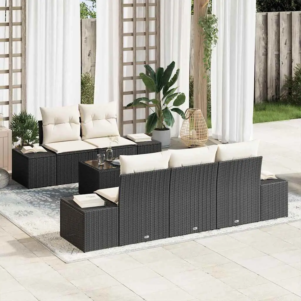 Ensemble de canapé de jardin avec coussin Noir polyrotin vidaXL 3346937