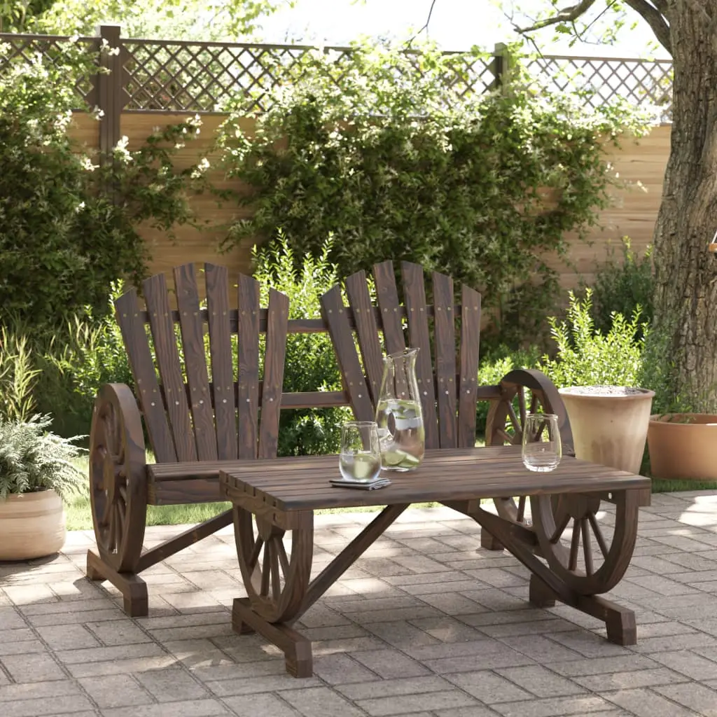 Ensemble de Jardin Adirondack 2 Pièces Bois de Sapin Brûlé avec Chaise Double et Table Marron – ComfortXL Outdoor Living